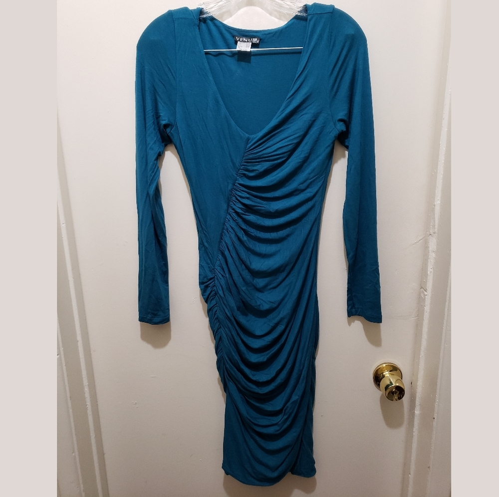 Venus Long Sleeve Ruched V-Neck Dress